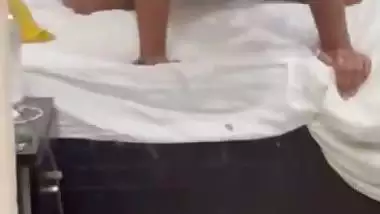 Fucking before mirror in hotel room by horny girlfriend