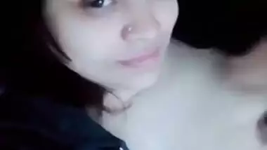 Shy Desi teen flashes XXX breasts during video chat with boyfriend