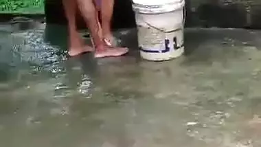 Village girl Outdoor bath