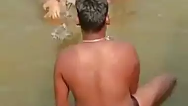 Village Girl enjoying wid two boys in river
