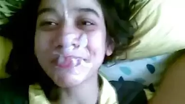 Pron movie scene of a young floozy fucking and getting a biggest spunk fountain on her face